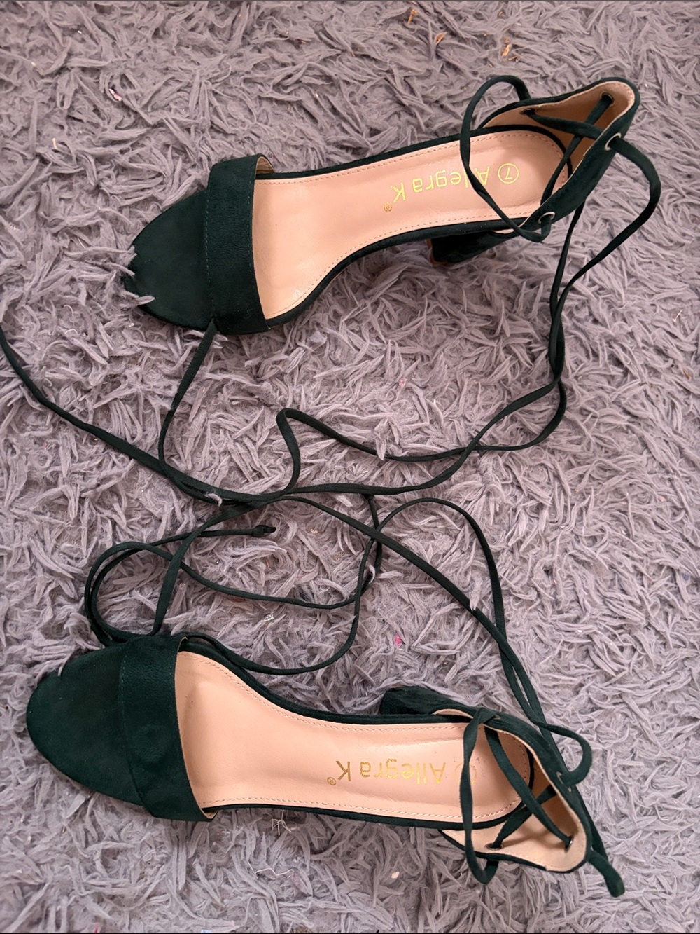 Allegra K Dark Green Suede Lace-Up Open Toe Heels